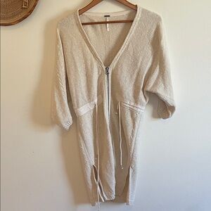 Free People Cream Knit Zip-Up Cardigan